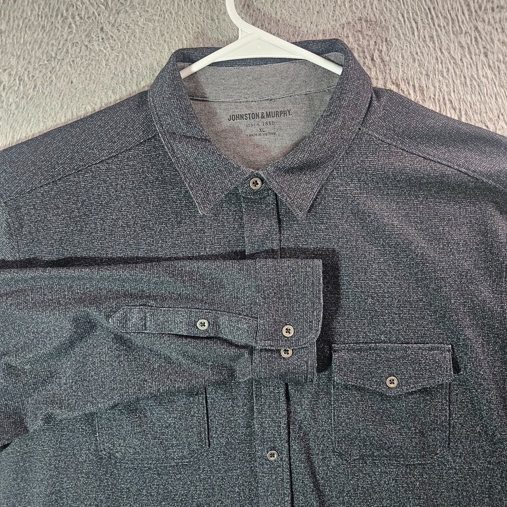 Johnston & Murphy Performance Shirt Men XL‎ Button Up Long Sleeve Black Gray
